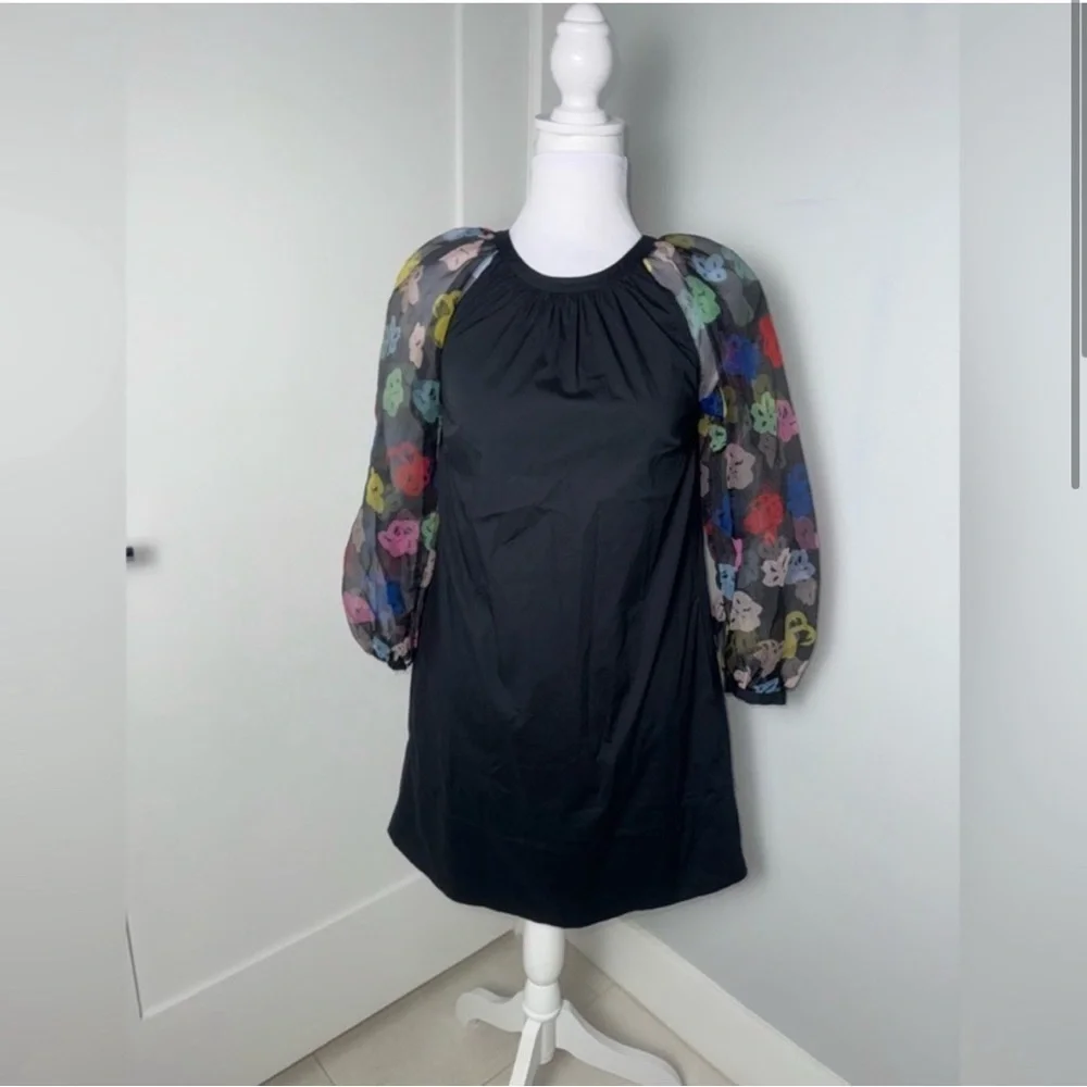 STAUD Toile Garden Black Dress with Multicolor Floral Sleeves - Picture 3 of 8